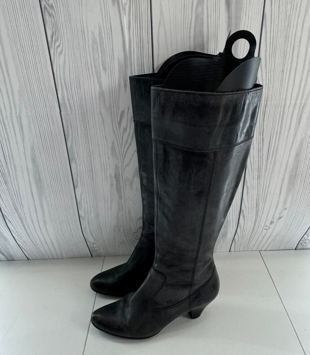Vintage Y2K Born Black Soft Leather Zip Heeled Riding Boots Womens Sz 7.5